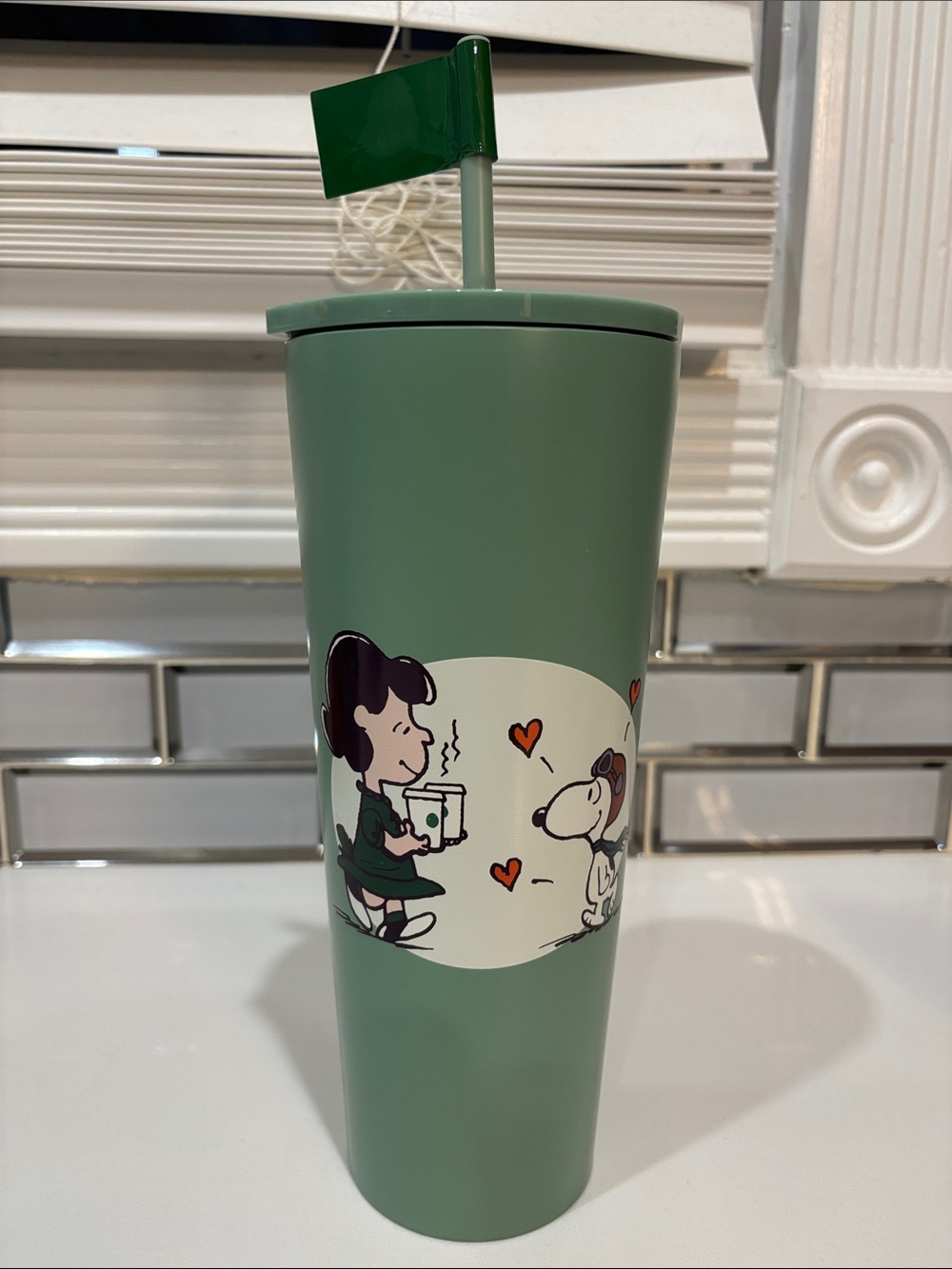 Green Peanuts Character Travel Tumbler with Straw
